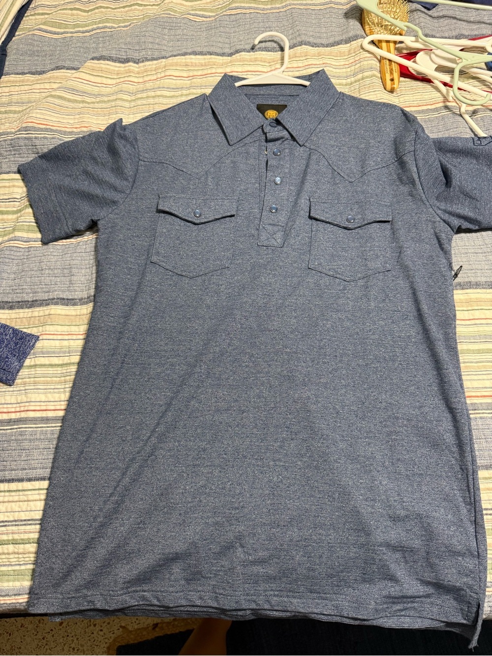 Men's Blue Short-Sleeve Polo Shirt with Chest Pockets
